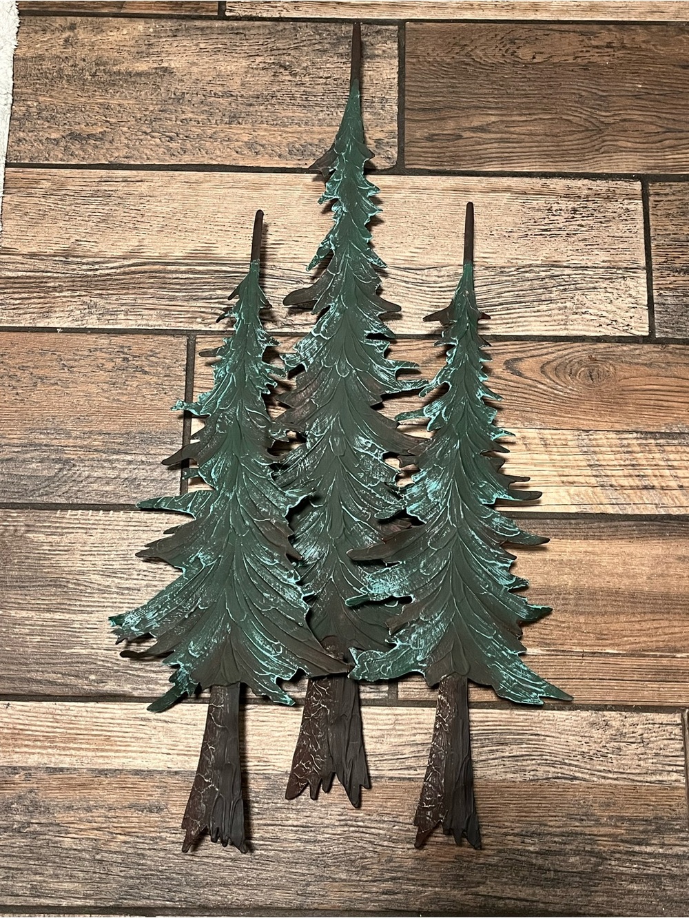 Wall Decor Metal Pine Tree Trio in Green and Brown